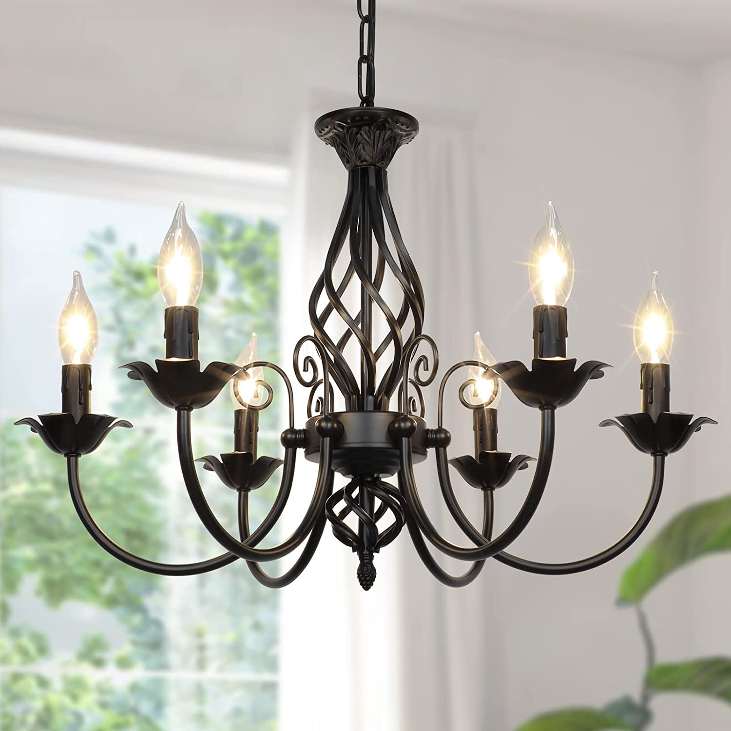 6-Light Farmhouse Candle Chandelier for Living Room